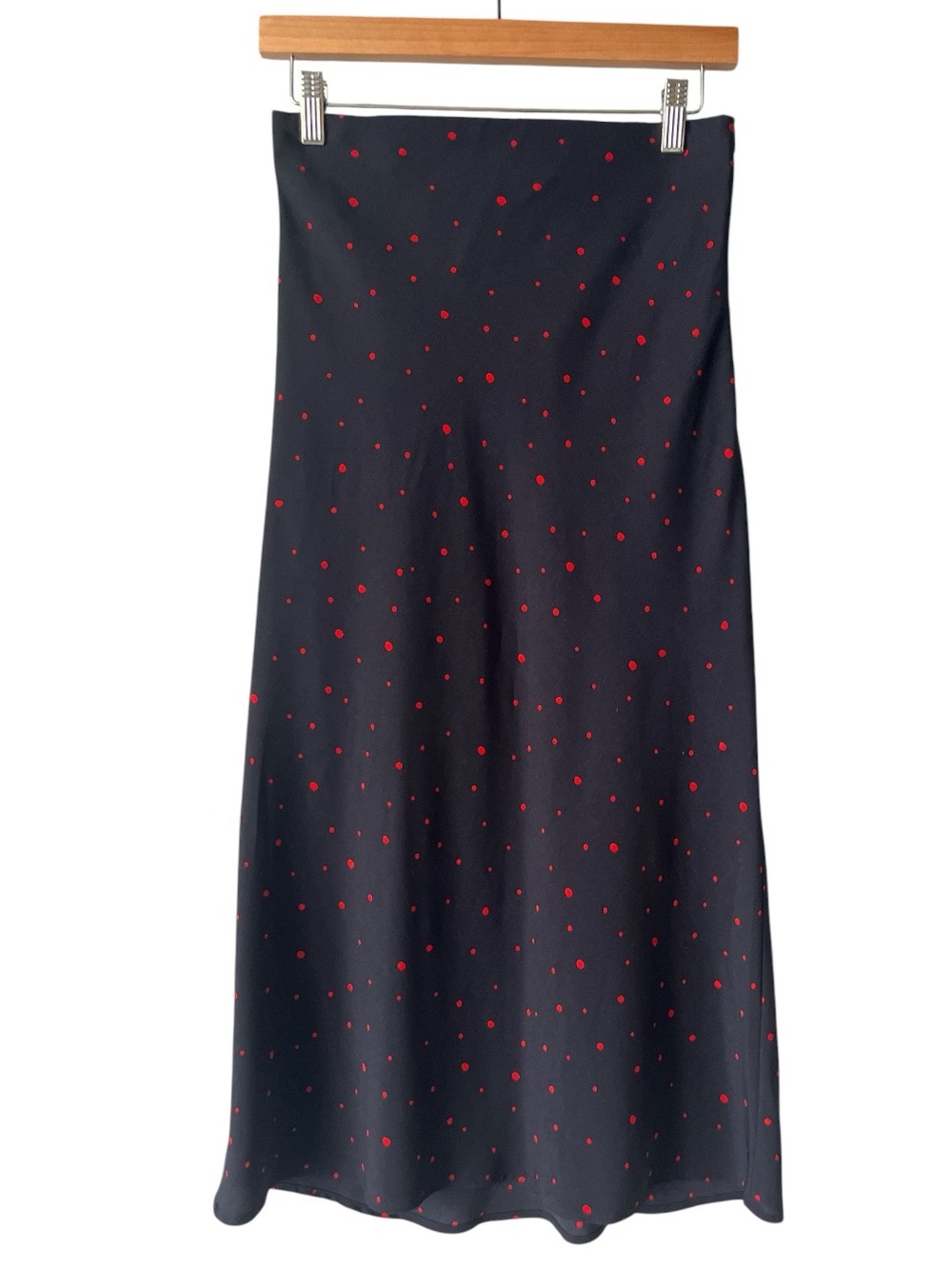 Elodie Navy Blue Maxi Midi Slip Skirt Red Polka Dot S